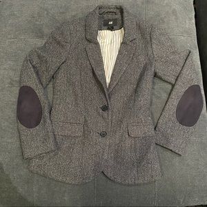 H&M Grey Tweed Blazer with Elbow Patches